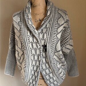 Aggie Cocoon-style Black and White Knit Cardigan